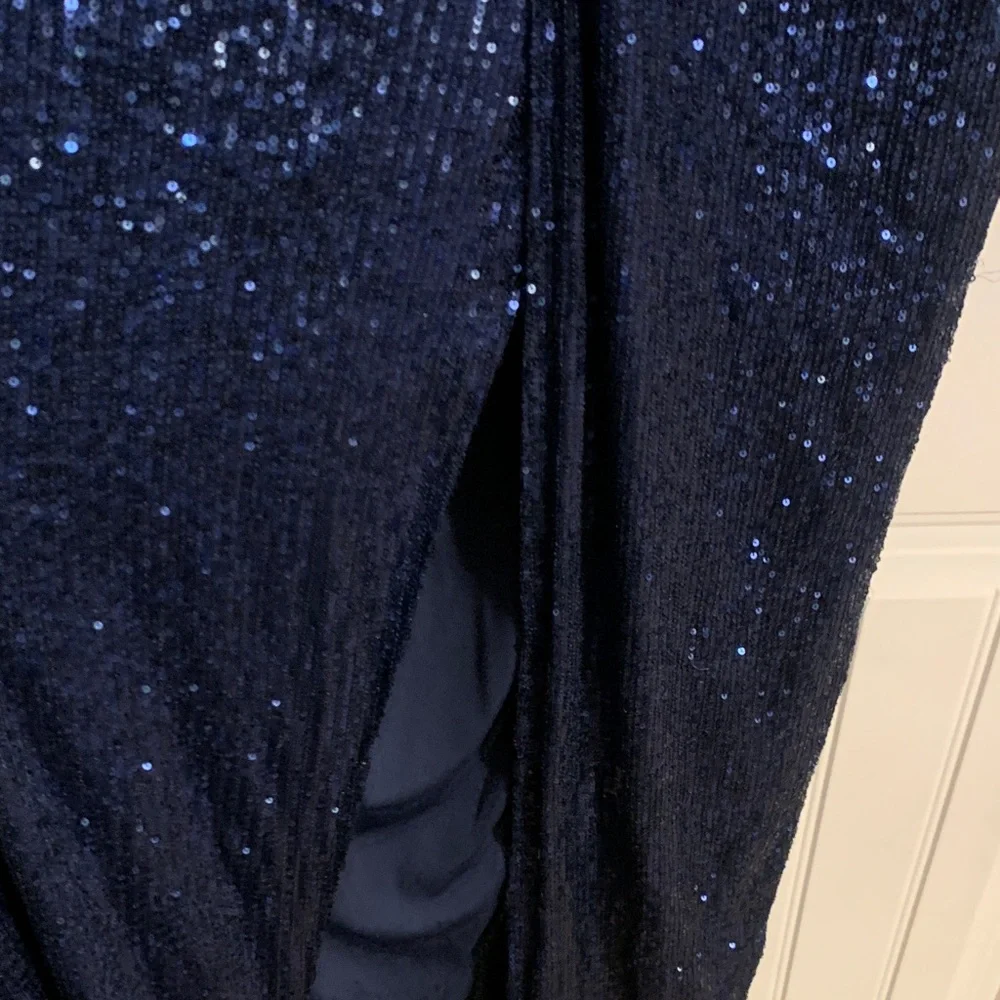 Blue Sequin Long Sleeve Dress - Picture 4 of 6